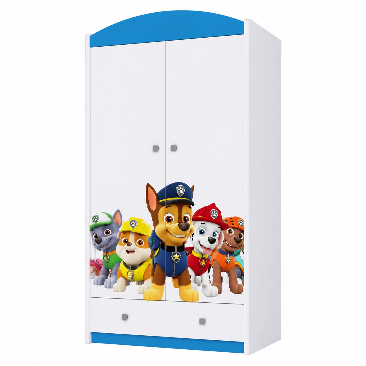 Kinder Kleiderschrank mit Hunde-Motiv, Blau, 187x88x54cm, Sicherer Druck für Kinderzimmer