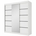 Moderner Kleiderschrank mit Schiebetüren und Spiegel, 200x215x58 cm, Weiß
