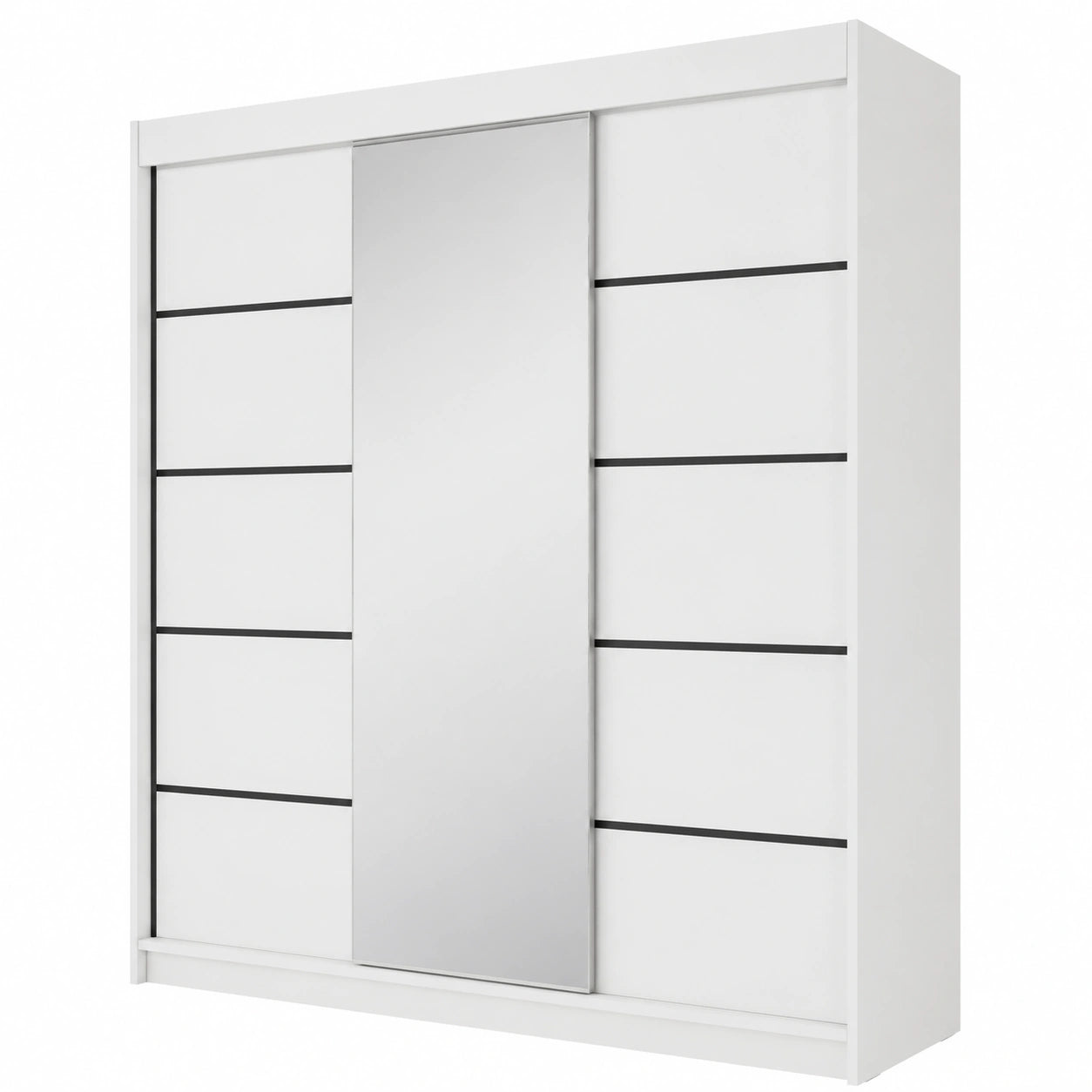 Moderner Kleiderschrank mit Schiebetüren und Spiegel, 200x215x58 cm, Weiß