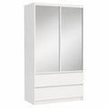 Moderner Kleiderschrank mit Spiegel und Schubladen – Weiß, 180x90x51 cm