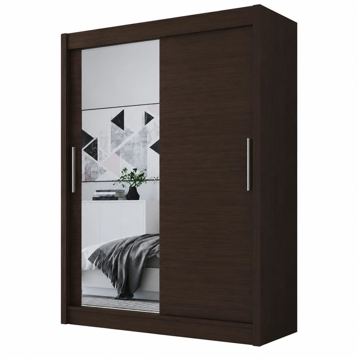 Moderner 120 cm Kleiderschrank mit Schiebetüren und Spiegel - Schlafzimmermöbel