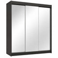 Großer Kleiderschrank mit Spiegel - Schwarz - 3 Schiebetüren - Ideal für Schlafzimmer