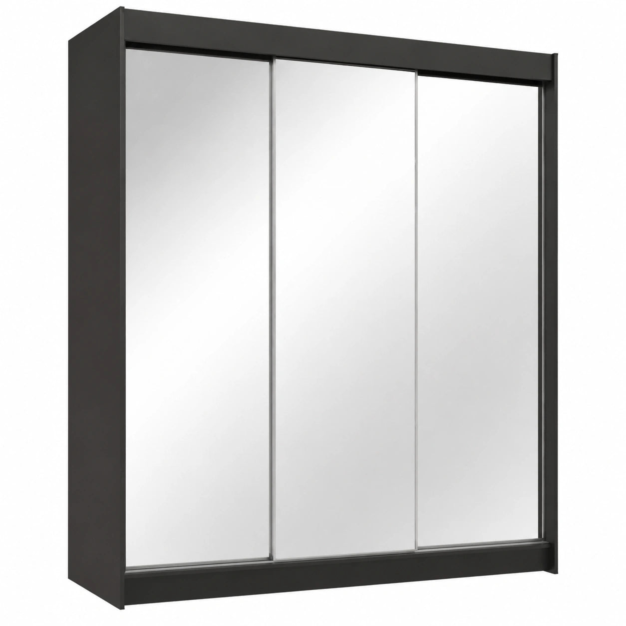 Großer Kleiderschrank mit Spiegel - Schwarz - 3 Schiebetüren - Ideal für Schlafzimmer