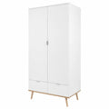 Moderner 2-türiger Kleiderschrank mit Schubladen in Weiß, skandinavisches Design