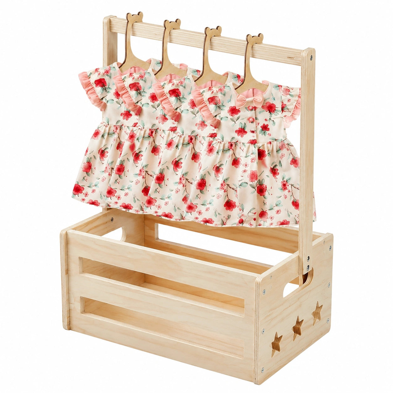 Holz-Babykleiderschrank mit Griff und 5 Bügeln, ideales Geschenk zur Geburt