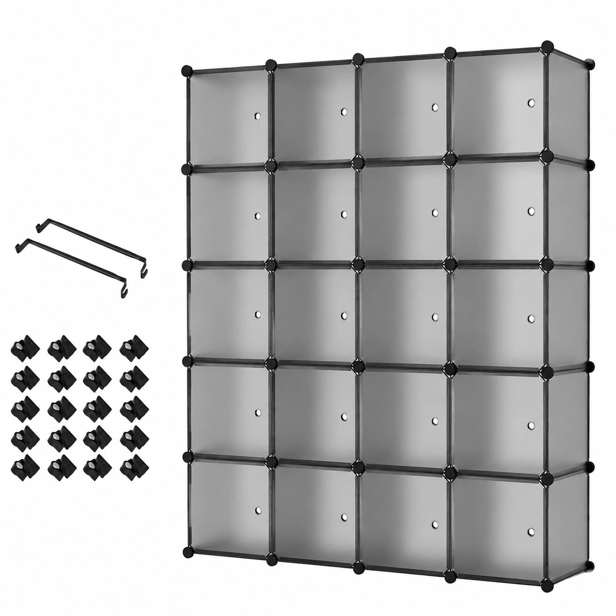 Modulares Mondeer Kleiderschrank-System, Grau, mit Kleiderstangen, 20 Fächer, 145 x 37 x 180 cm