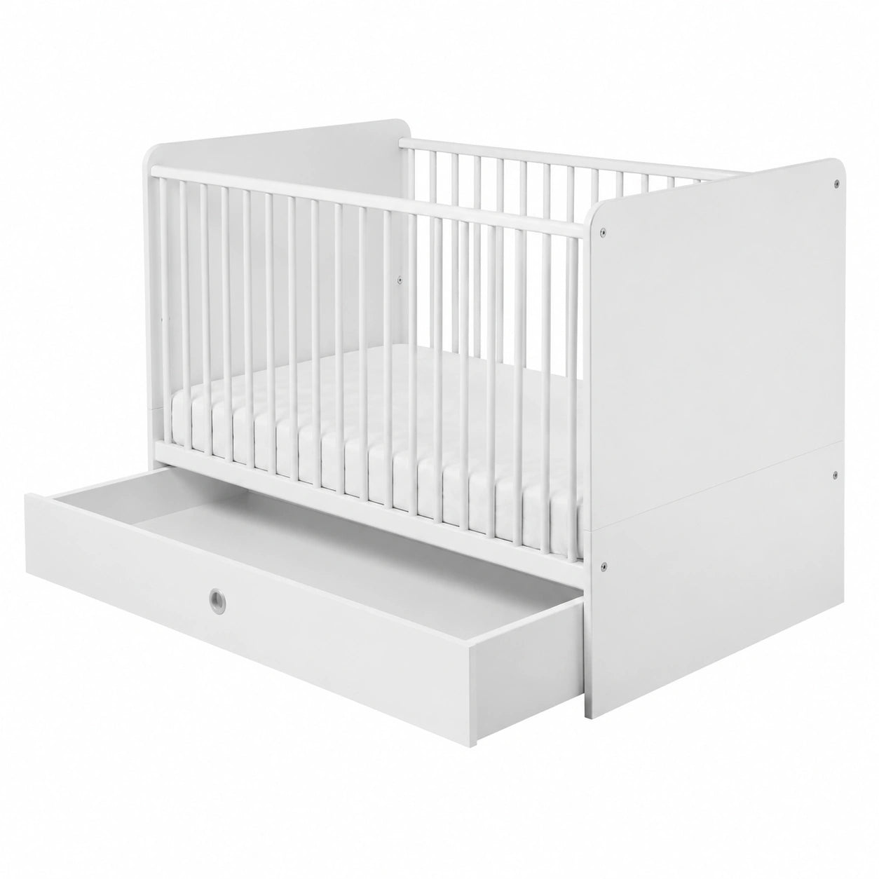 Modernes Babyzimmer-Set 3-teilig: Gitterbett, Kleiderschrank, Schubkasten, weiß