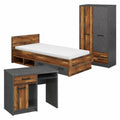 Jugendzimmer Set: Bett 90x200, Schreibtisch & Kleiderschrank in Grau-Holzoptik