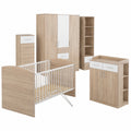 Lomadox Komplettes Babyzimmer-Set: Babybett, Kleiderschrank, Wickeltisch & Regal in Eiche-Weiß