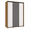 Moderner Kleiderschrank mit 3 Schiebetüren, Stangen und Regalen - Weiß/Schwarz - 235,2x160x45 cm