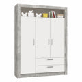 TIMO 3-türiger Babyzimmer-Kleiderschrank in Betonoptik, Weiß - Vielseitiger Stauraum 137x196x56 cm