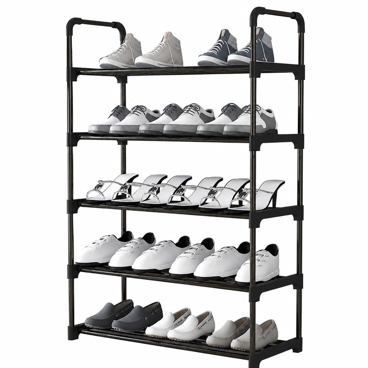Metall-Schuhregal, 5 Etagen, stapelbar, rostfrei, Schuhaufbewahrung für 12 Paar, ideal für Wohnheim und Balkon