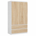 Geräumiger Kleiderschrank mit 2 Türen und 4 Einlegeböden, Weiß/Eiche Sonoma, 180x90x51 cm