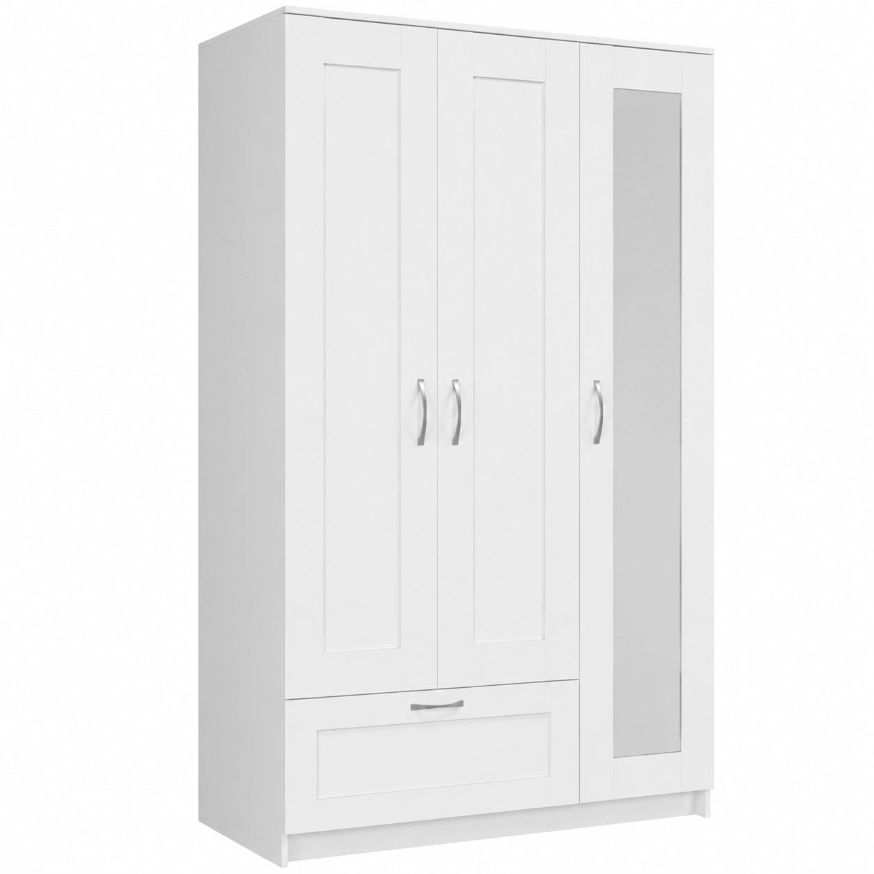 Stella Trading LEPINI Drehtürenschrank mit Spiegel in Weiß - Vielseitiger Kleiderschrank für das Schlafzimmer - 3-türig, 117 x 191 x 50 cm