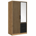 Moderner Kleiderschrank mit Spiegel und Schubladen in Eiche Wotan/Schwarz 100x200x57,5 cm