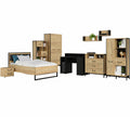 Modernes Jugend-Gaming-Set, 7-teilig: Schreibtisch, Funktionsbett, Kleiderschrank, Kommode, Regale & Nachttisch in Eichenoptik