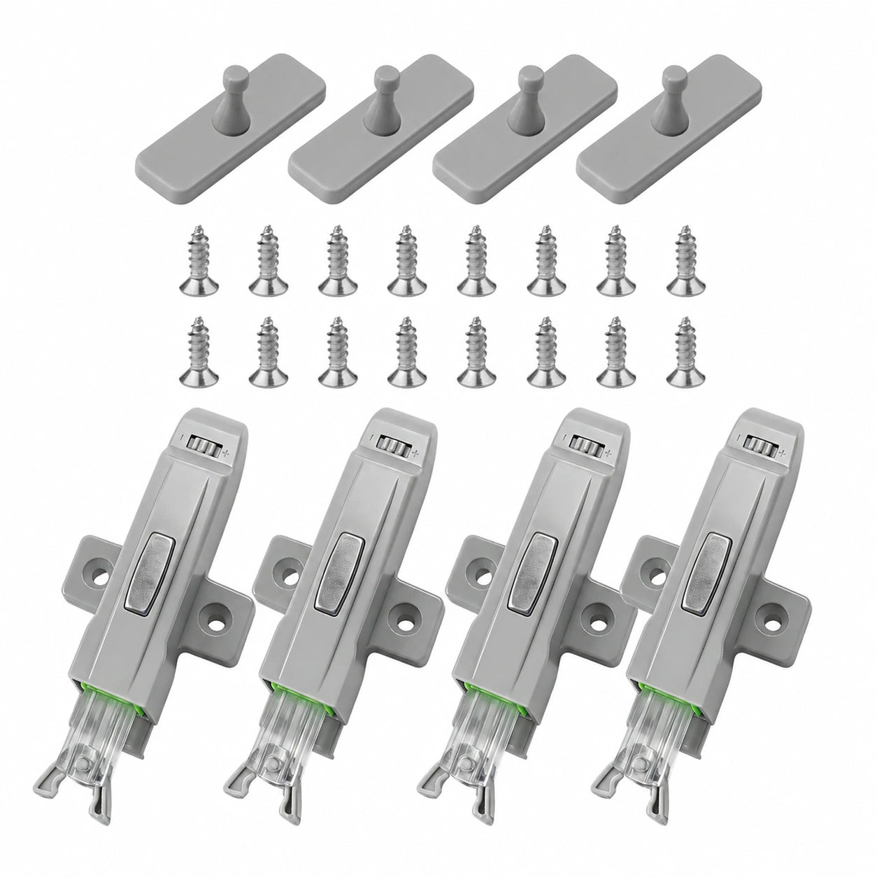 4er Set Türöffner Push-to-Open, Grifflos aus ABS, inkl. Befestigungsmaterial, ideal für Schränke, Kleiderschränke und Bücherregale (Grau)