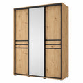 Moderner Kleiderschrank Davos 11 mit Schiebetüren und Spiegel – 180 cm, Schwarz/Artisan, für Schlafzimmer