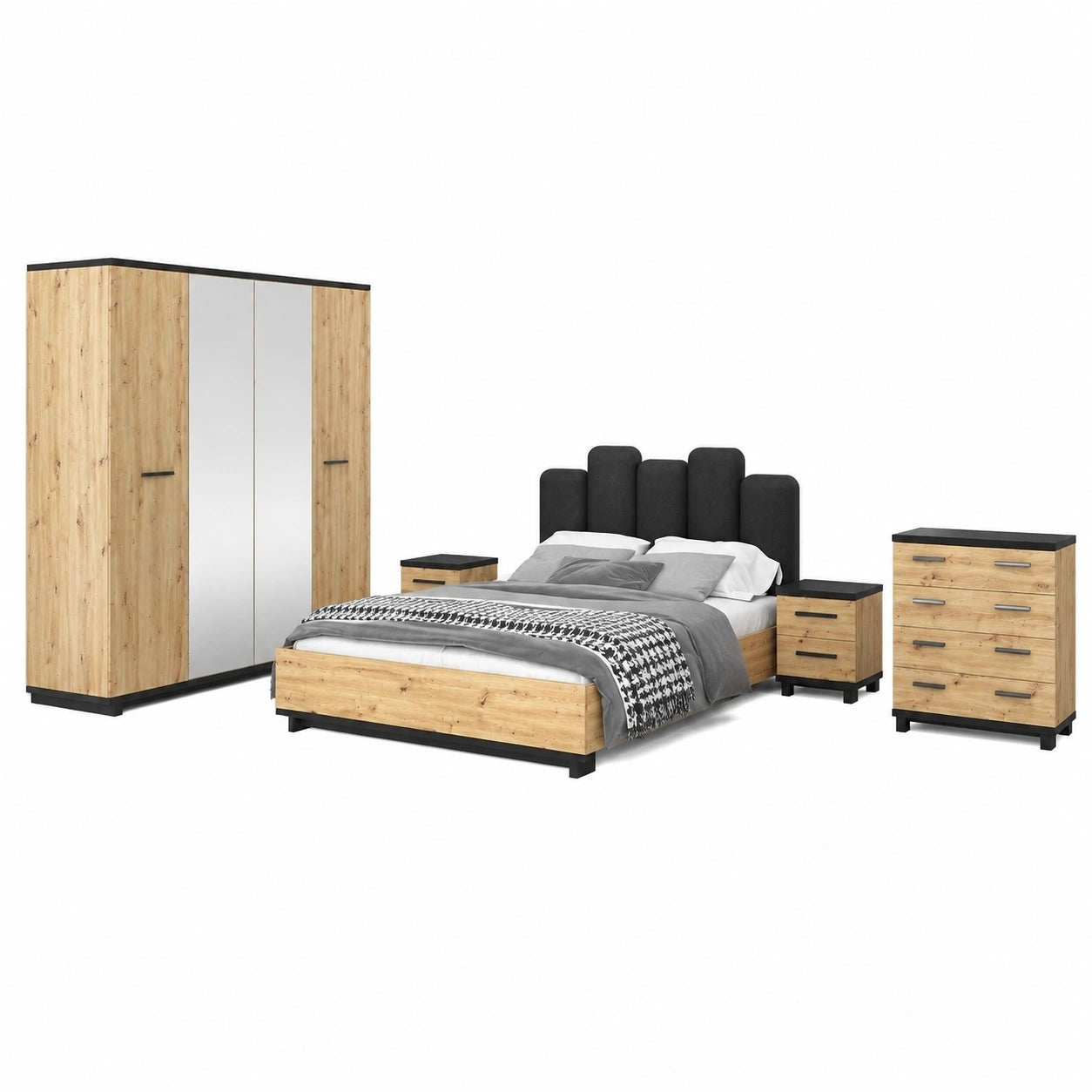Modernes Schlafzimmer-Set mit Boxspringbett und Kleiderschrank