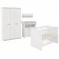 Roba Babyzimmer-Set 'Anton' mit umbaubarem Bett, Wickelkommode und Kleiderschrank, Weiß mit Buchenholzgriffen