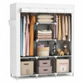 Vicye Faltbarer Stoffschrank mit Kleiderstangen und Ablagen, Tragbarer Garderobenschrank für Schlafzimmer, Weiß, 124 x 42 x 162 cm