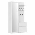 Moderne Flurgarderobe Set 3-teilig Weiß - Schrank mit Spiegel, Garderobenpaneel & Schuhschrank