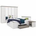 Elegantes Schlafzimmer-Set mit Doppelbett und Kleiderschrank im Landhausstil, Pinie Weiß