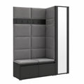 Schwarzer Garderobenschrank mit Sitzbank 145 cm - Komplett-Set mit Stauraum und Kleiderhaken