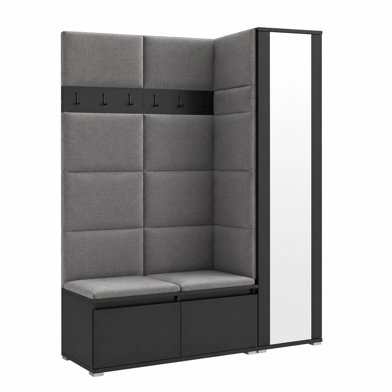 Schwarzer Garderobenschrank mit Sitzbank 145 cm - Komplett-Set mit Stauraum und Kleiderhaken