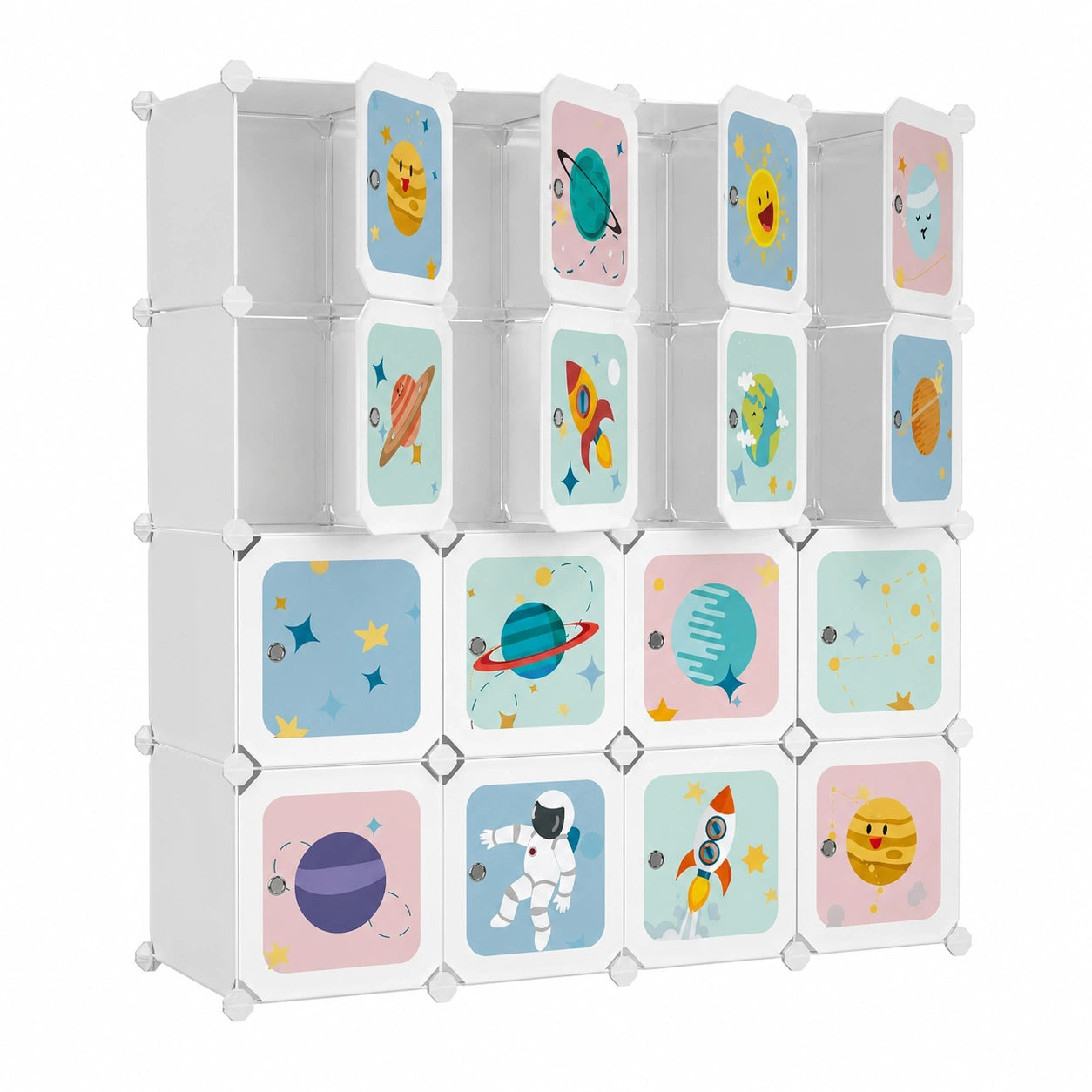 SONGMICS Modulares DIY-Kleiderschrank-System mit 16 Fächern und 4 Kleiderstangen, weiß, 123 x 41 x 123 cm