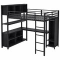 Merax Etagenbett mit integriertem Schreibtisch und Kleiderschrank, Metall und Holz, Schwarz, 140x200 cm