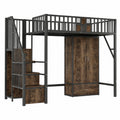 Modernes Metall-Hochbett mit Holz- und Metallakzenten, Inklusive Kleiderschrank und Schubladen, Schwarz, 255 x 95 x 170 cm