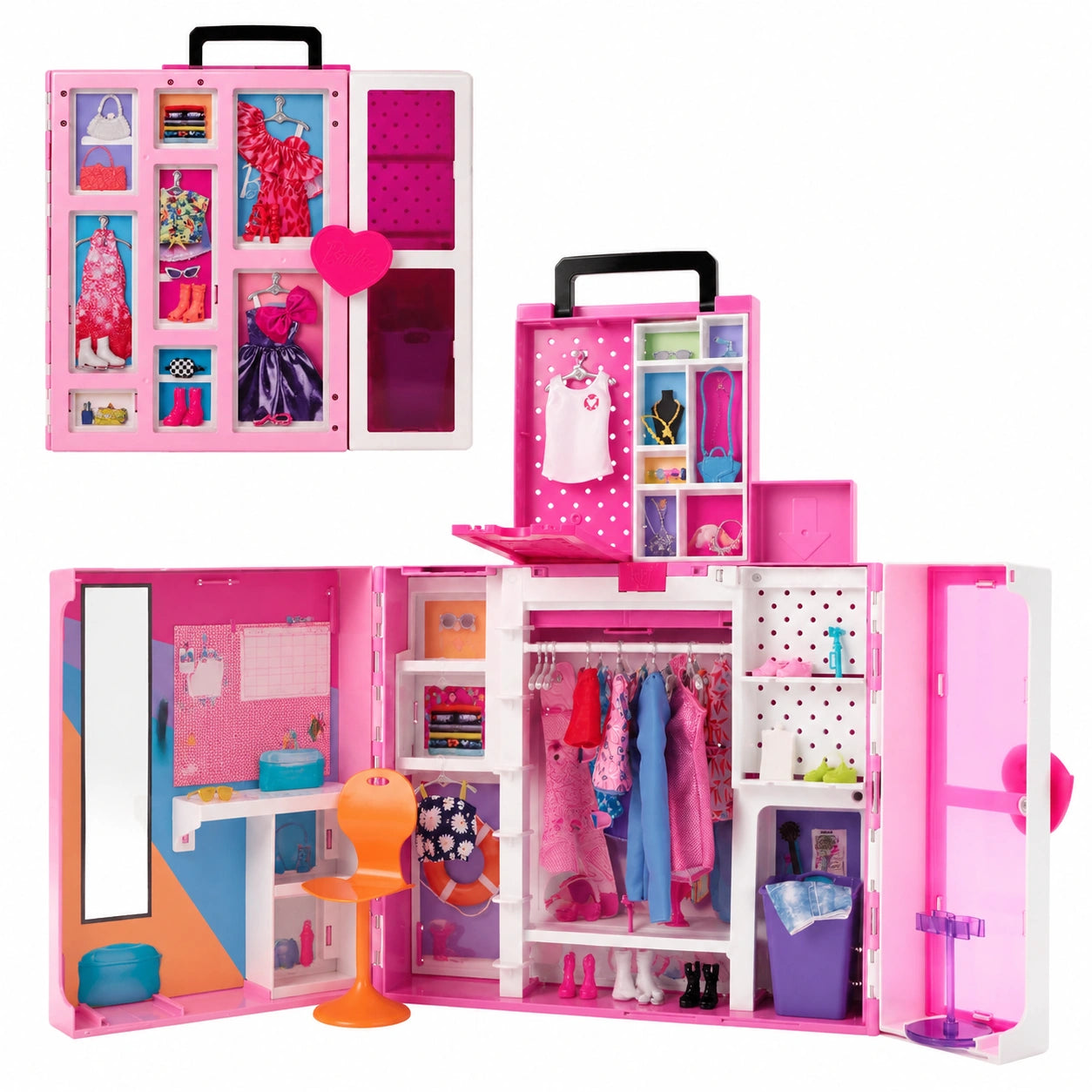 Barbie Traumkleiderschrank mit Kleidung, Zubehör und Spielbereich, über 36 Teile und 500 Kombinationsmöglichkeiten, perfektes Geschenk ab 3 Jahren