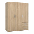 FORTE Brooklyn Kleiderschrank 140 mit 3 Türen und 3 Schubladen, Sonoma-Eiche, 139,4x185x54,2 cm