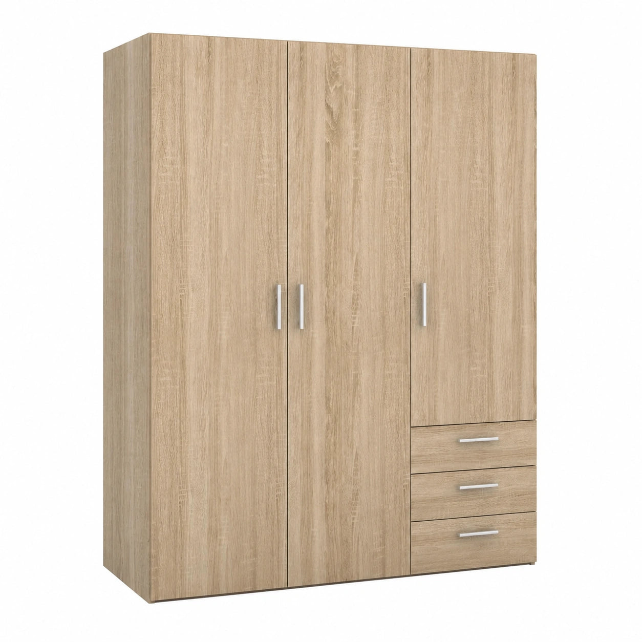 FORTE Brooklyn Kleiderschrank 140 mit 3 Türen und 3 Schubladen, Sonoma-Eiche, 139,4x185x54,2 cm