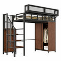 Merax Hochbett aus Metall mit Kleiderschrank, LED-Licht und Regalen, platzsparendes Loftbett, 90x200 cm, Schwarz