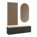 Moderne Garderoben-Set in Gold Eiche und Schwarz mit Spiegel – 100 cm Breite, Wandpaneel Anthrazit