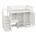 Hochbett für Kinder 90x200cm, flexibel montierbare Treppe, integrierter Tisch und Stauraum