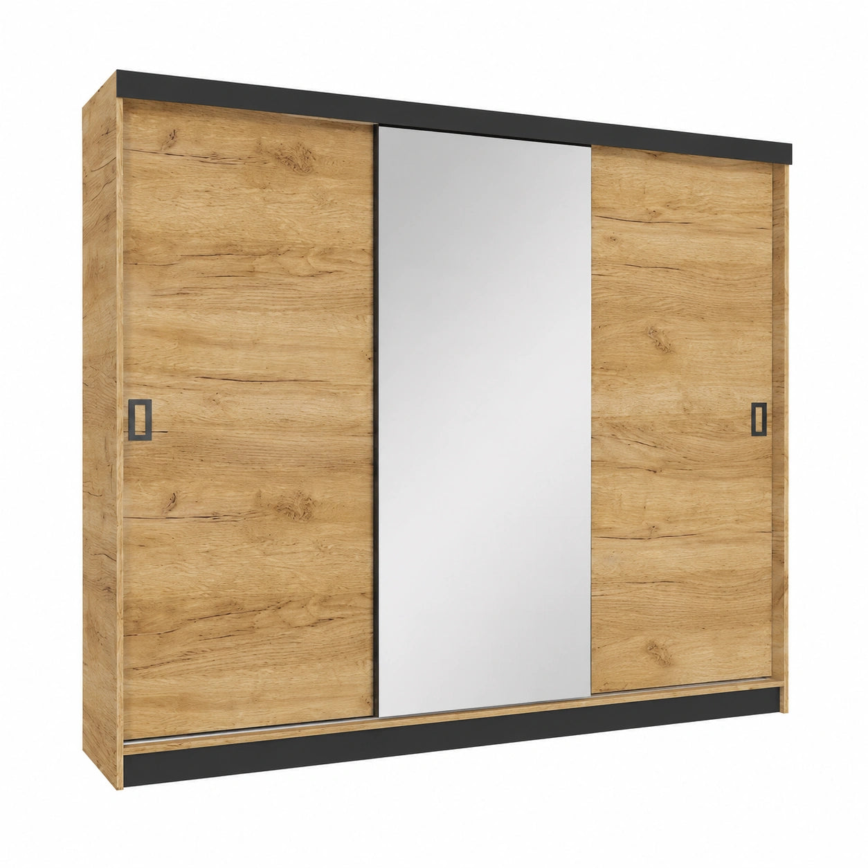 KIER FURNITURE Retro Mehrzweckschrank mit Schiebetüren und Spiegel - Eleganter Kleiderschrank in Eiche Craft Gold, 200x205x59 cm